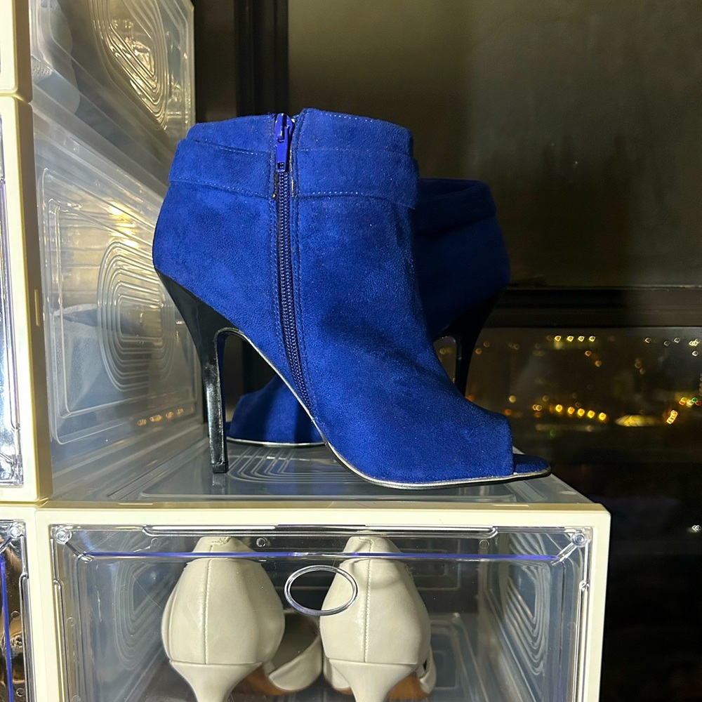 Royal Blue Peep-Toe Bootie with Stiletto Heel, by ShoeDazzle, Size 9